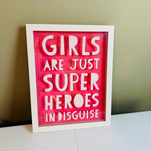 Framed Art Print Girls Are Just Superheroes In Disguise 11"x14" Pink & White - Picture 13 of 13